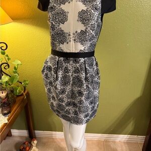Tibi Black and White Floral Mini Dress
